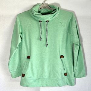 Maurices Cowl Neck Pullover Sweater Sweatshirt L Mint Green Kangaroo Pocket